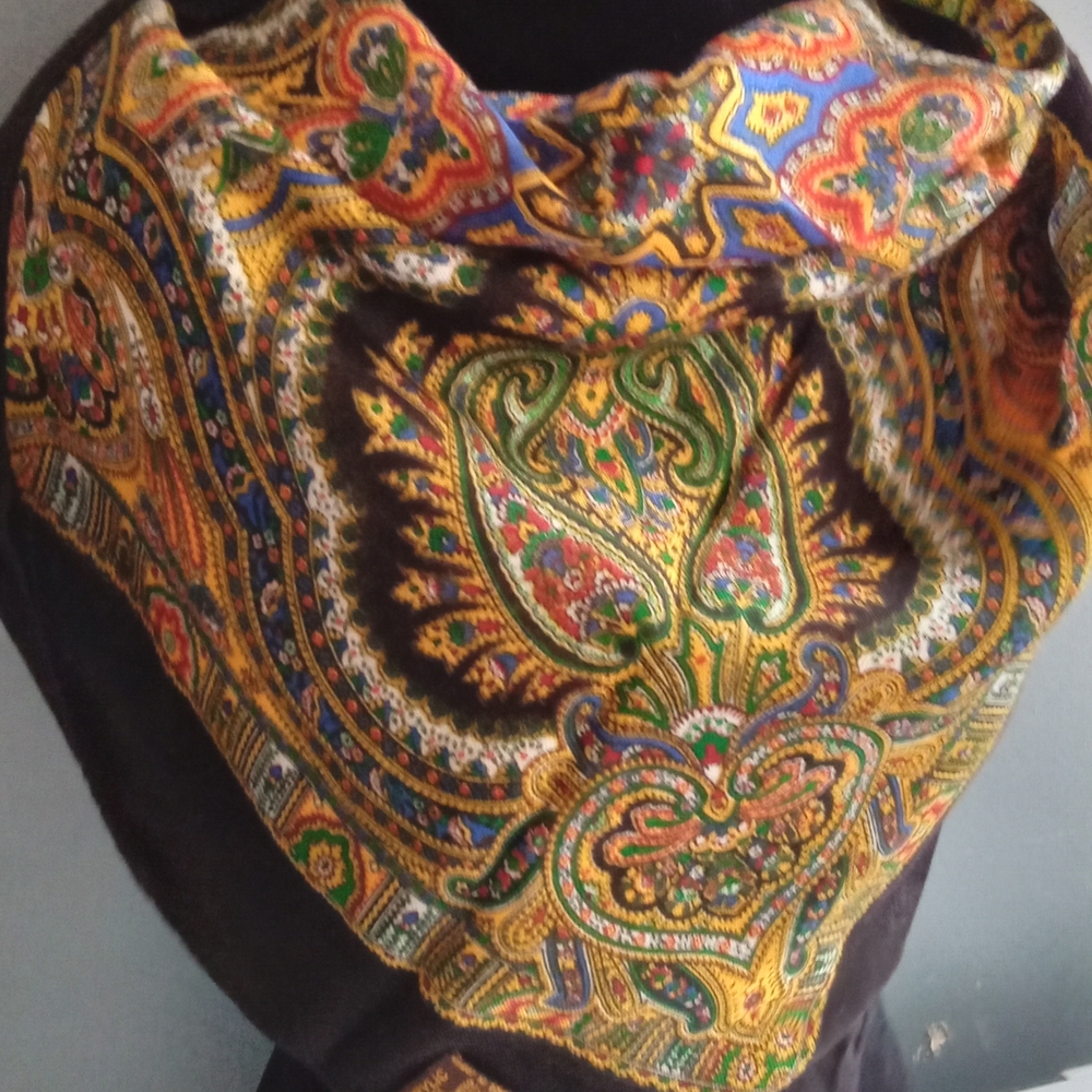 Vibrant Paisley Print Scarf 100% Acrylic Square Shawl Made in Japan